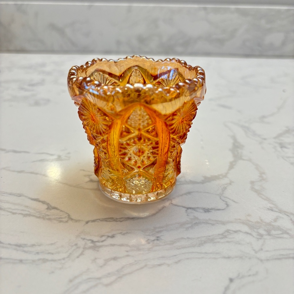 Vintage Imperial Hobstar Carnival Glass Toothpick holder Marigold